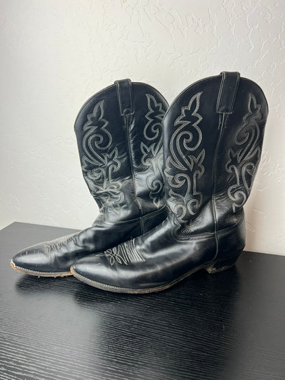 Justin Black Leather Cowboy Boots - 15 E