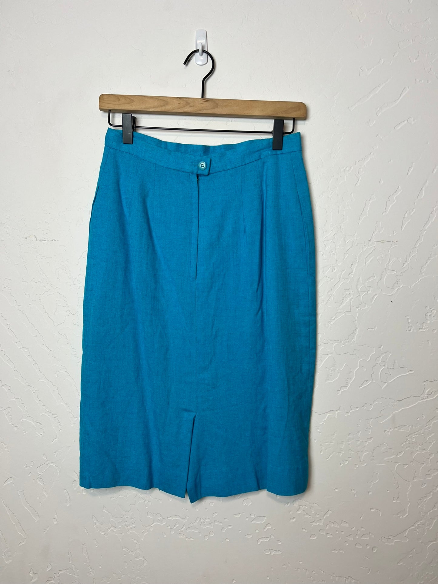 Turquoise Linen Pencil Skirt - 8