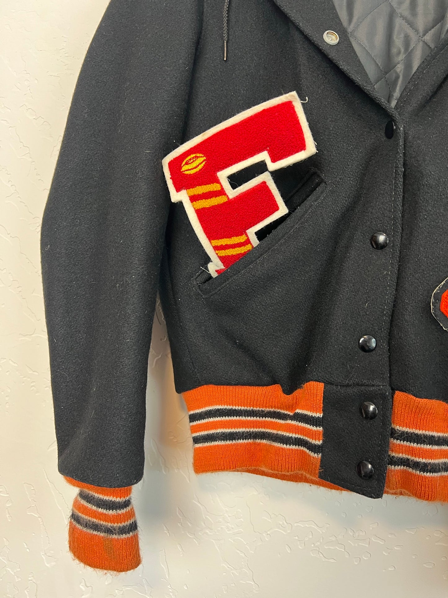 Vintage Wool Varsity Letterman Jacket Black & Orange - #88