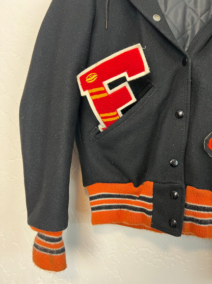 Vintage Wool Varsity Letterman Jacket Black & Orange - #88