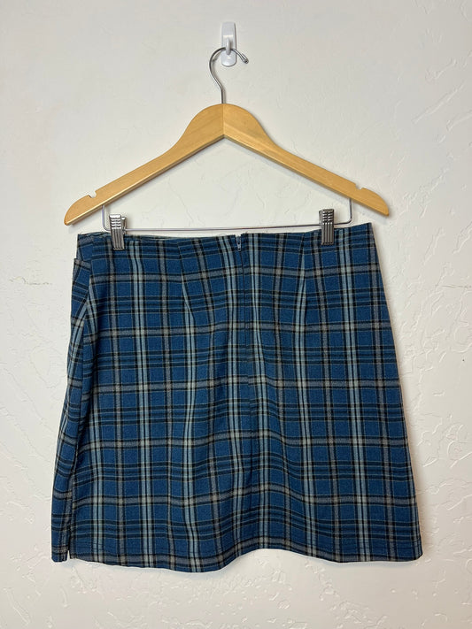 tangents Blue Plaid Mini Skirt - M
