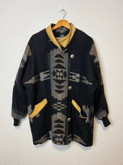 Montana Coat Co. Aztec Wool Blanket Jacket with Leather Trim - Size M