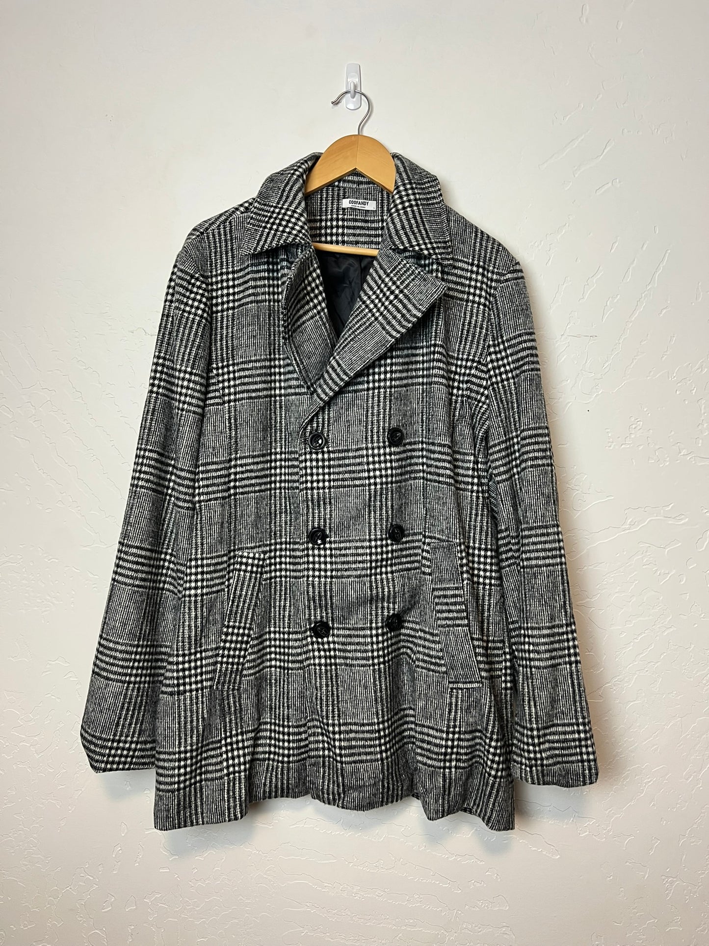 COOFANDY Glen Plaid Peacoat - L