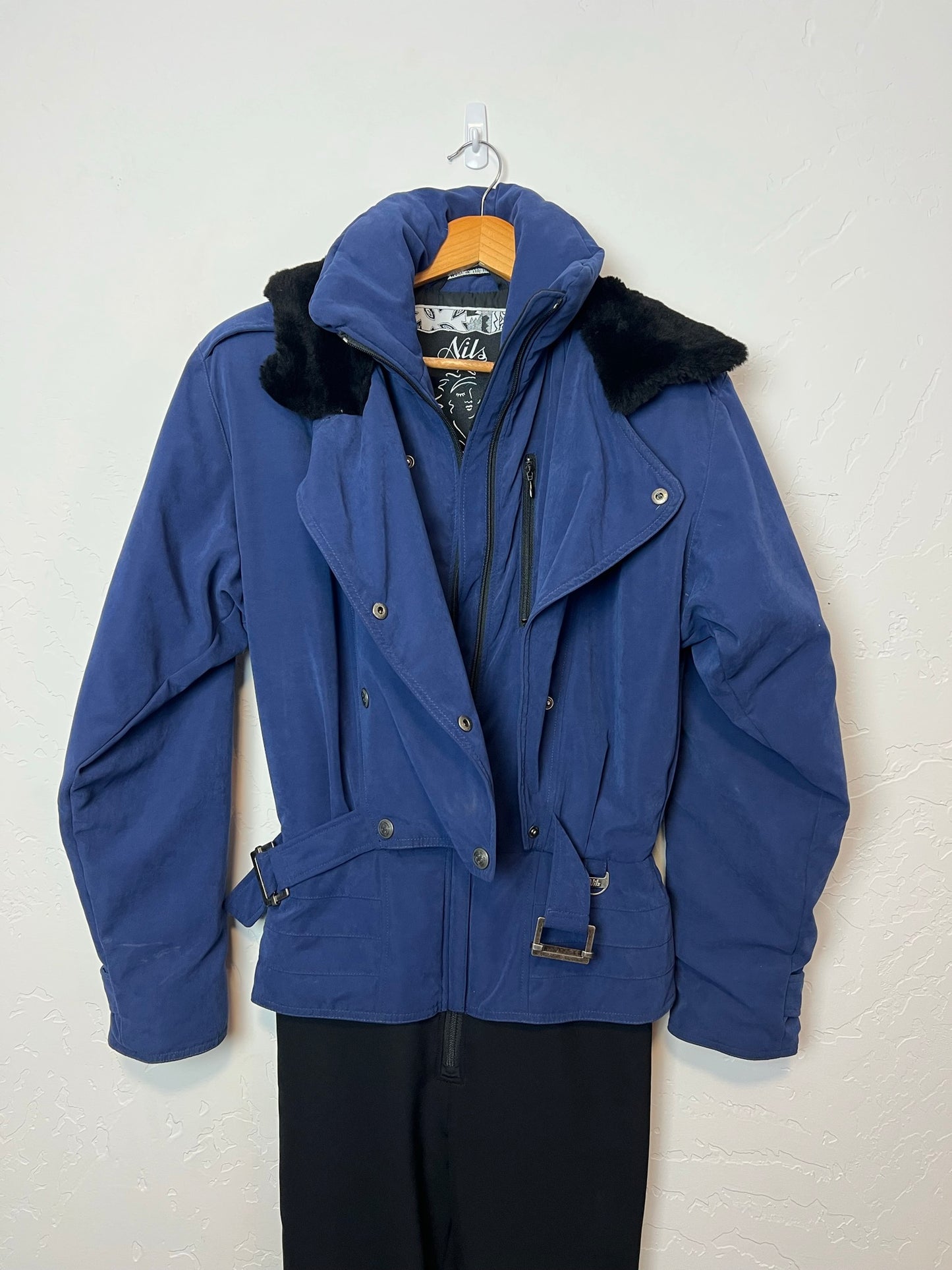 Nils Skiwear Royal Blue Ski Suit with Fur Collar - Size 10