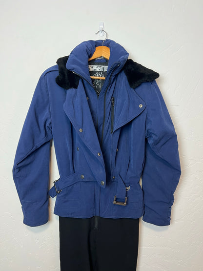 Nils Skiwear Royal Blue Ski Suit with Fur Collar - Size 10