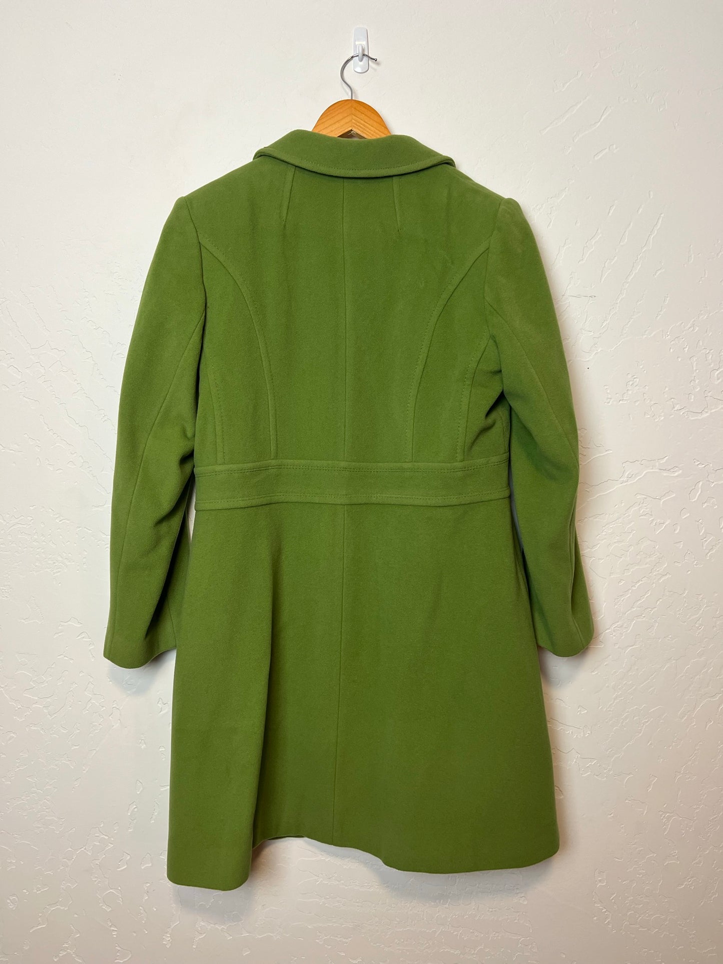 Marielle Olive Green Wool Coat with Gold Buttons - Size 14