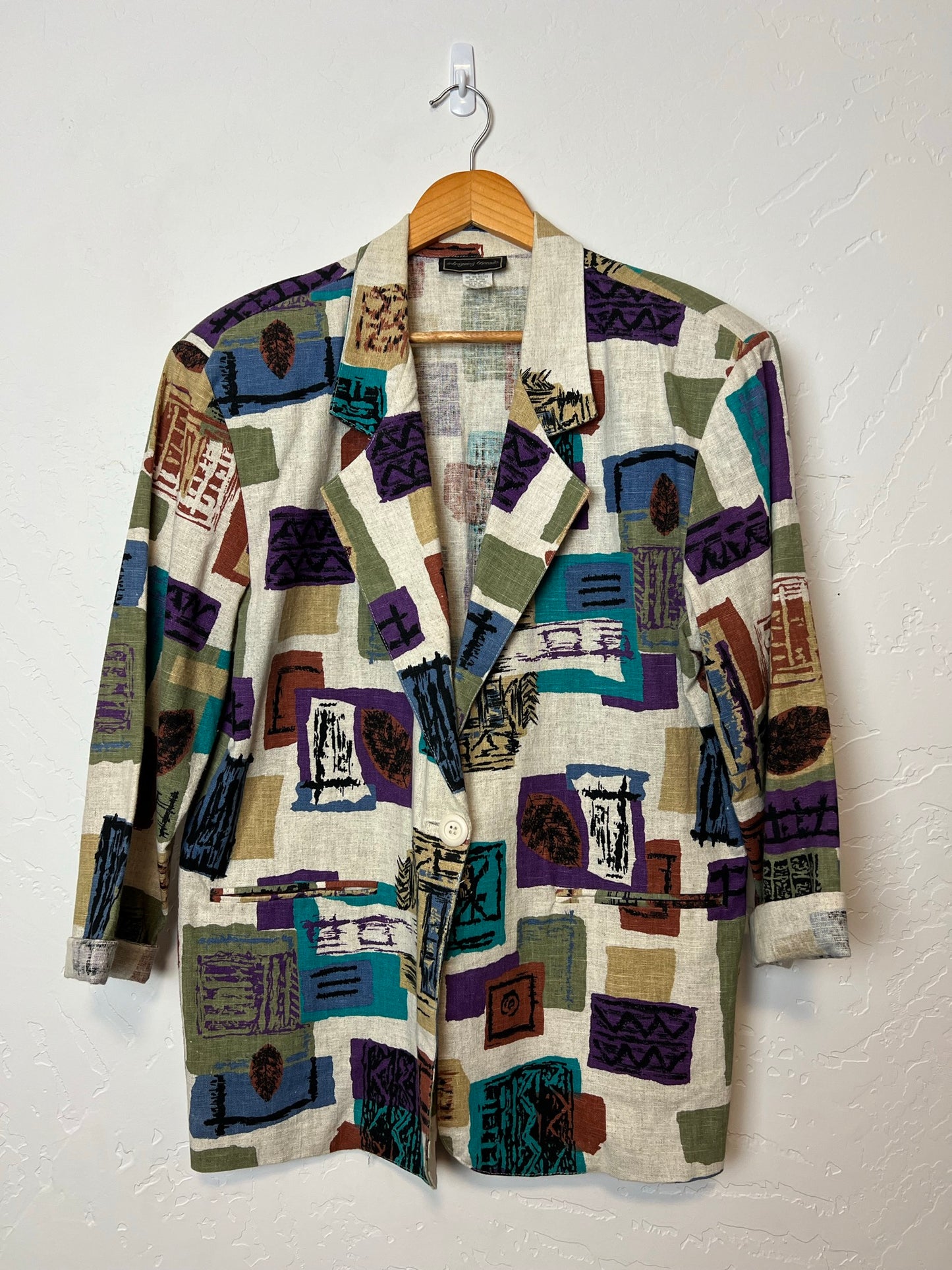 Intriguing Threads Abstract Block Print Rayon Blouse - Size L