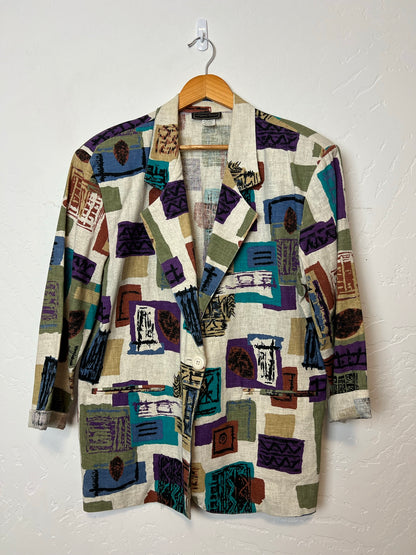 Intriguing Threads Abstract Block Print Rayon Blouse - Size L