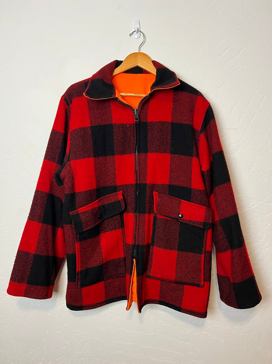 Woolrich Buffalo Plaid Wool Jacket with Blaze Orange Lining - Size XL