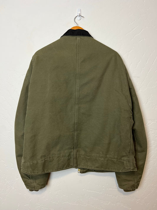 Carhartt Moss Green Canvas Work Jacket with U.S. Army Patch - Size L