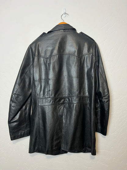 1970s Black Leather Safari Coat - M