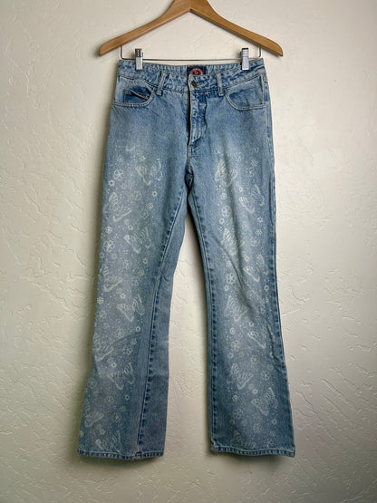 Y2K Butterfly Print Flared Jeans USA - S