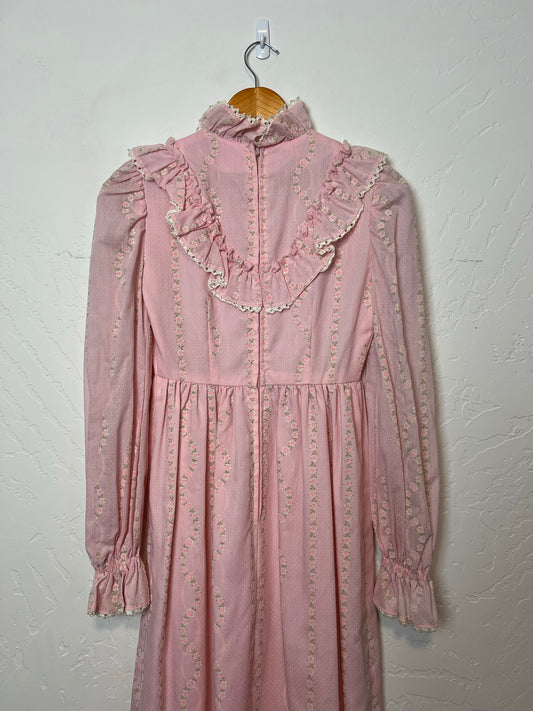 Vintage Pink Prairie Floral Dress - One Size