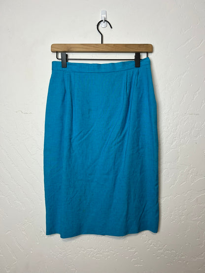 Turquoise Linen Pencil Skirt - 8