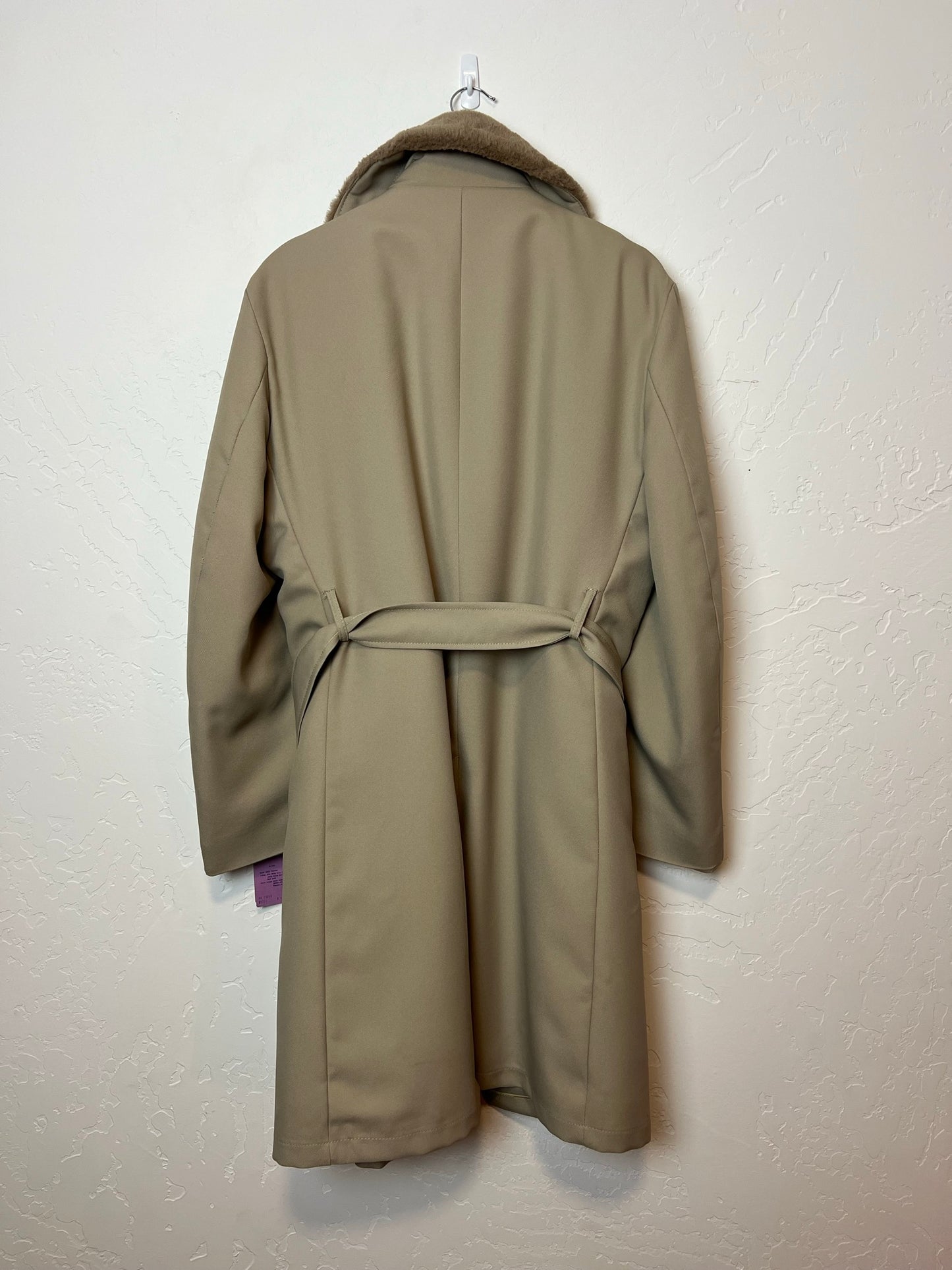 Deluxe Quality Taupe Trench Coat with Faux Fur Collar - Size 44