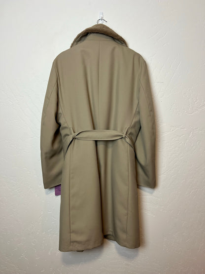 Deluxe Quality Taupe Trench Coat with Faux Fur Collar - Size 44