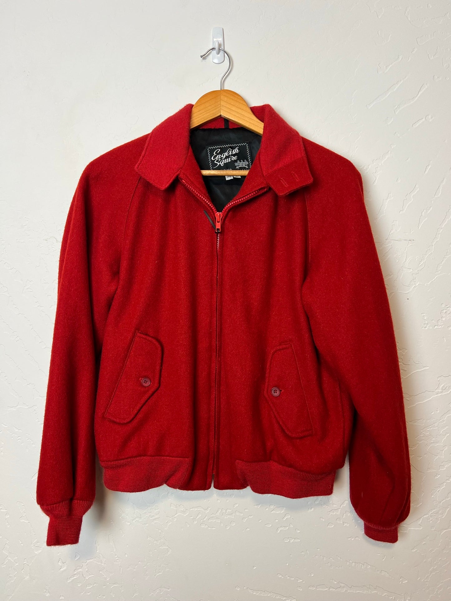 English Squire Red Wool Bomber Jacket - Size 38