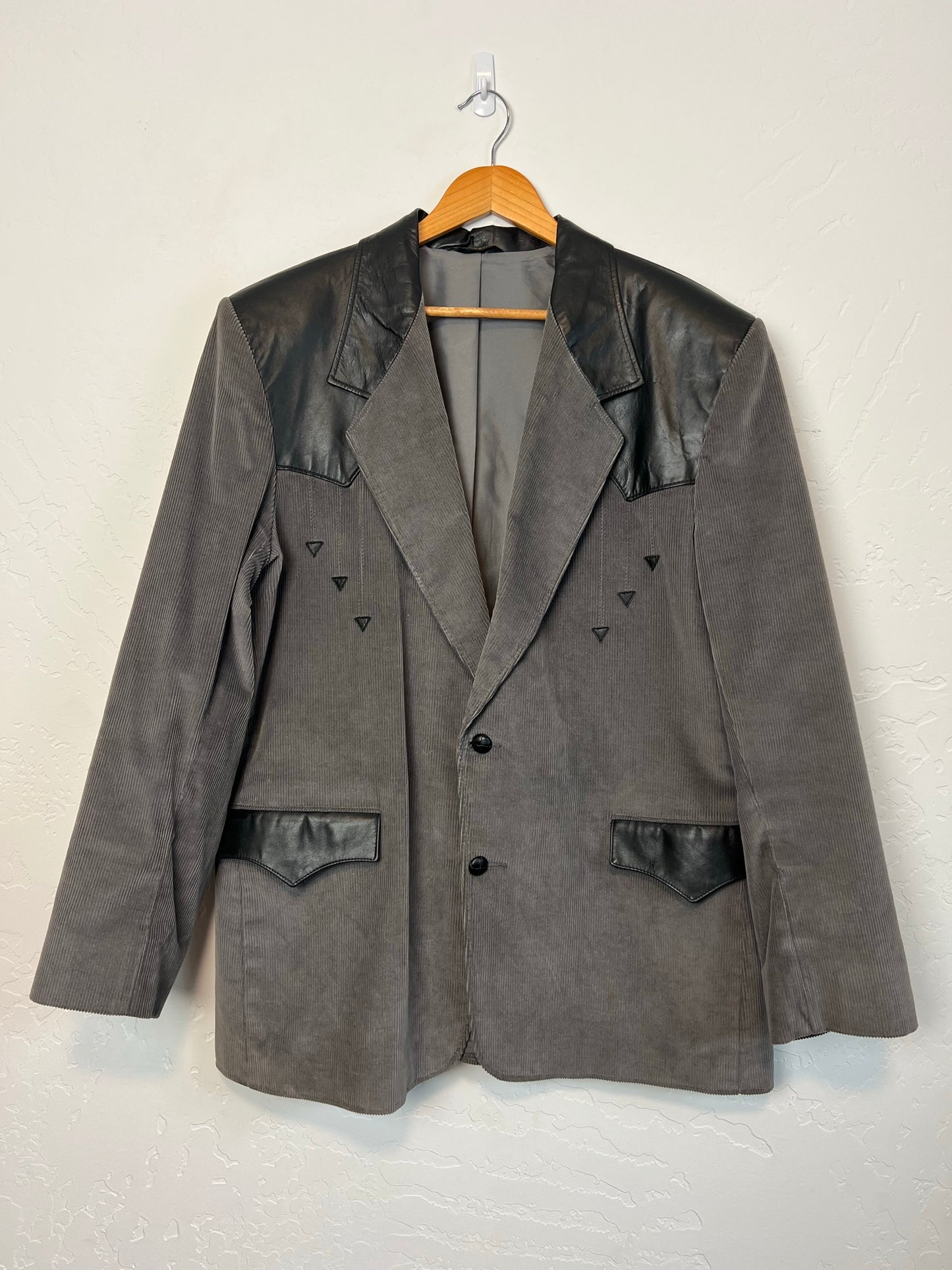 Pioneer Wear Grey Corduroy & Leather Western Blazer - Size 48