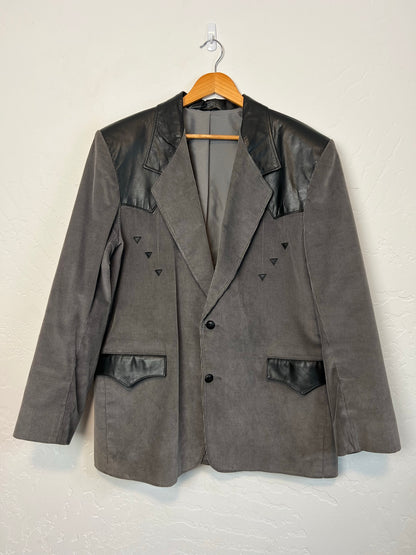 Pioneer Wear Grey Corduroy & Leather Western Blazer - Size 48