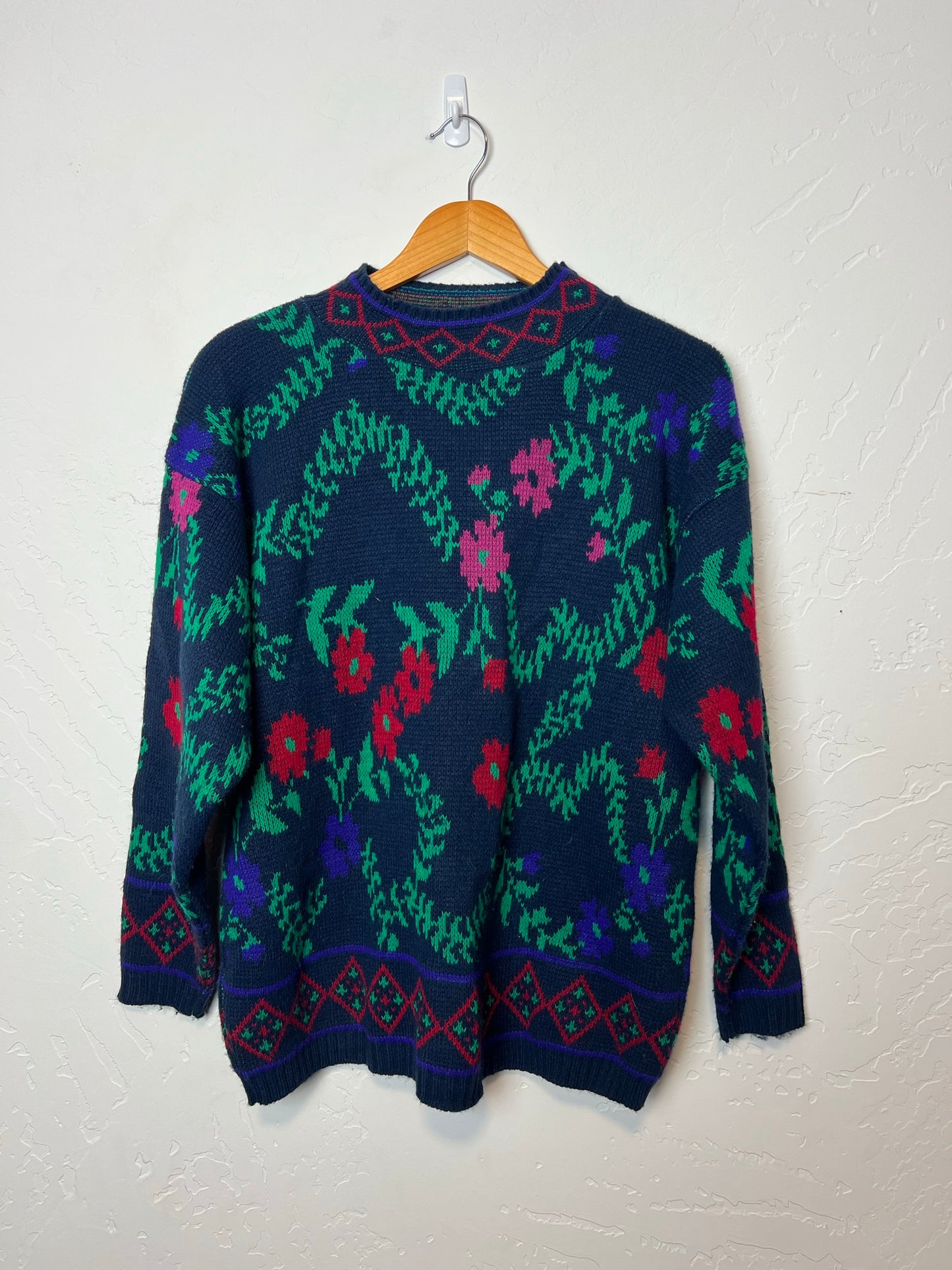 Kate Collins Navy Floral Knit Sweater - Size M