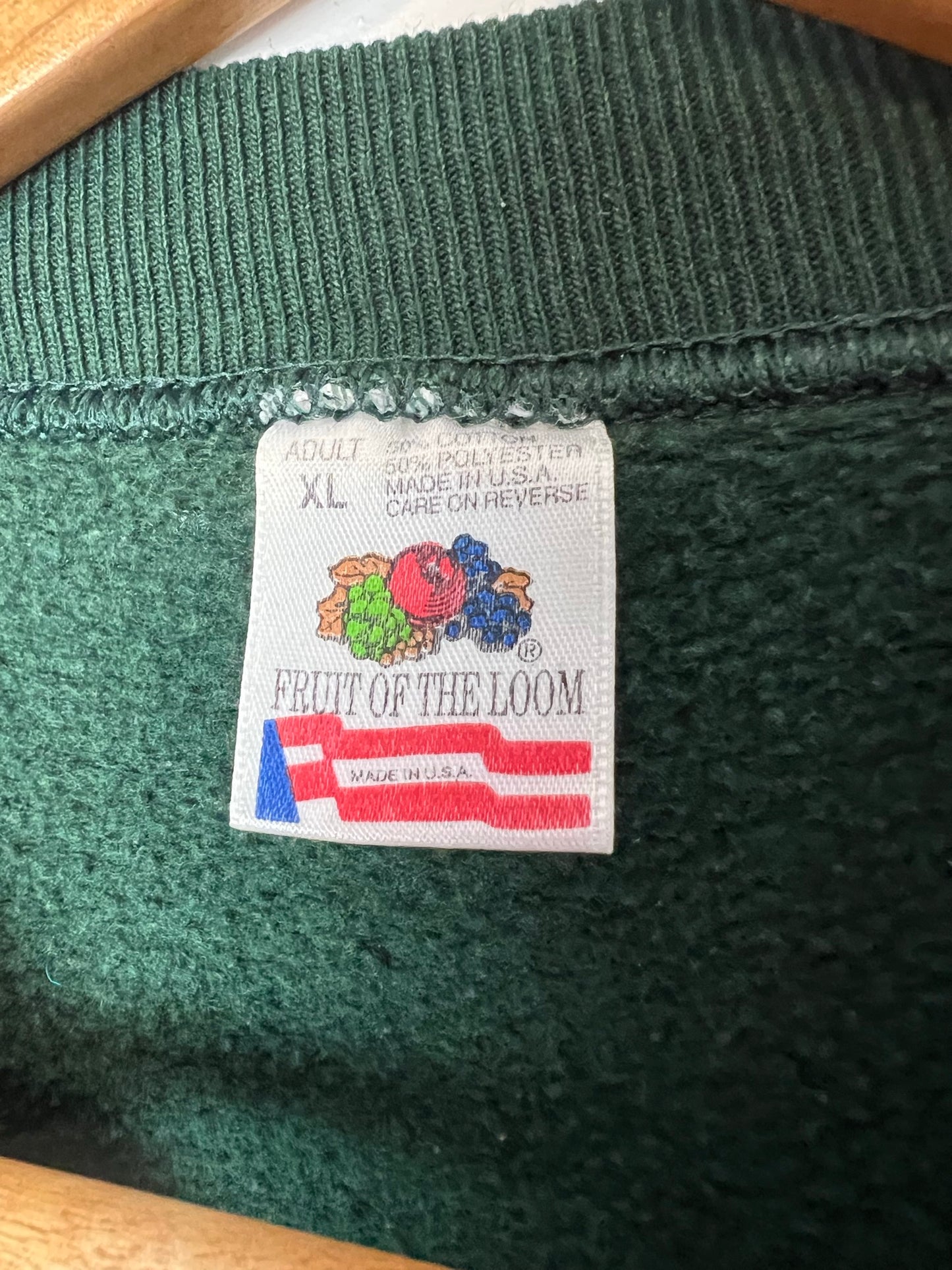 Fruit of the Loom Christmas Teddy Bear Green Sweatshirt - Size XL