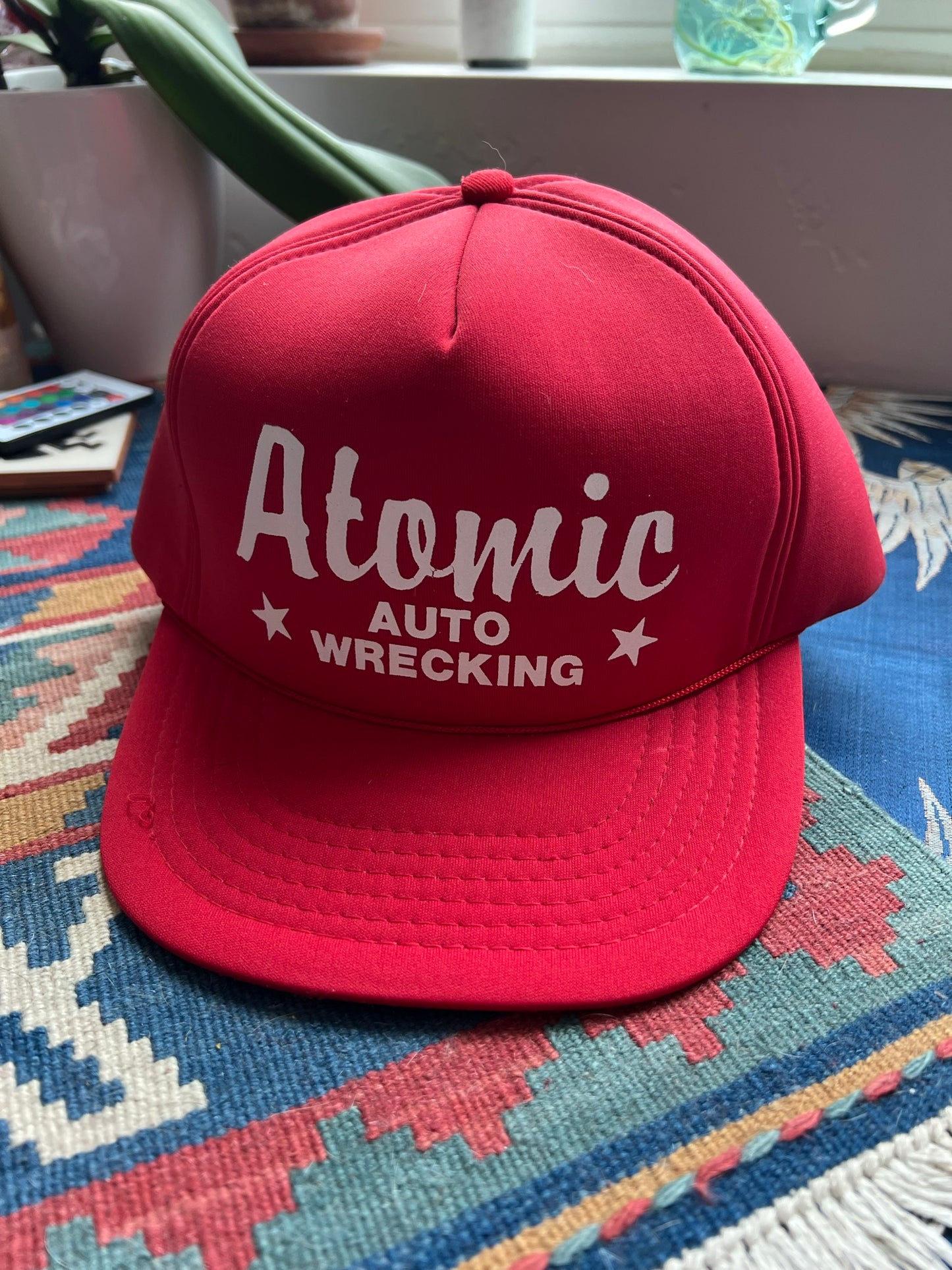 Atomic Auto Wrecking Red Trucker Cap - Vintage Americana