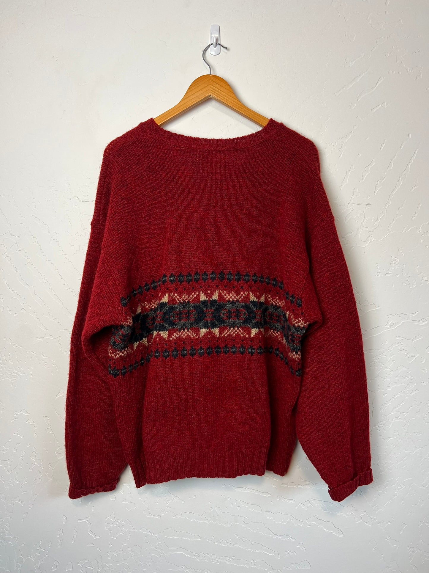 Eddie Bauer Wool V-Neck Sweater Southwest Pattern - L