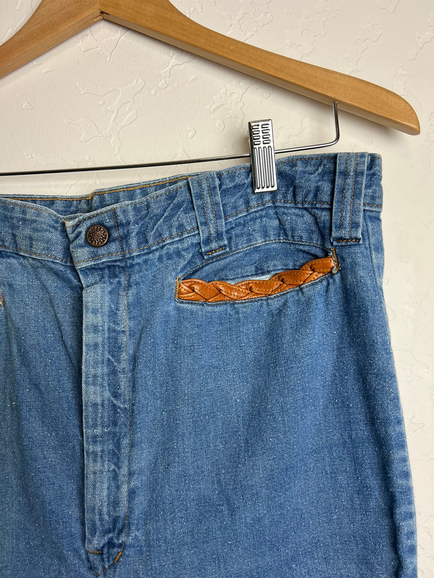 Vintage 70s Leather-Trim Bell Bottom Flares - 30