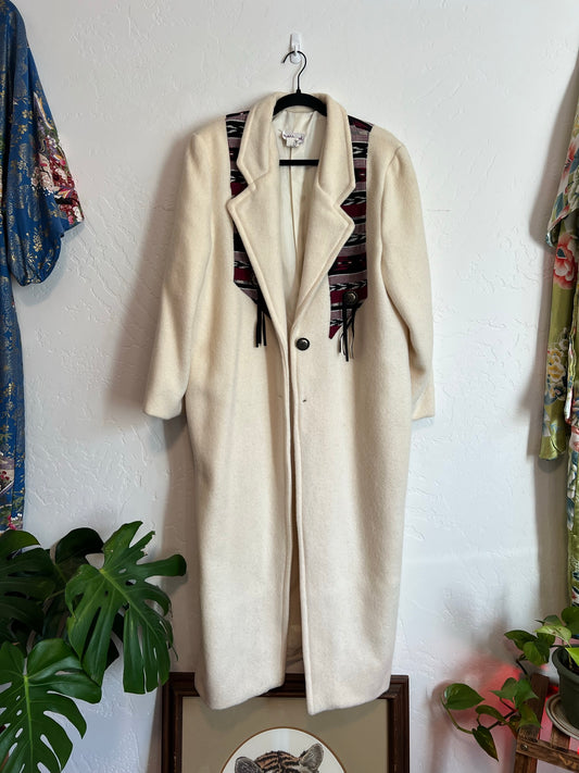 Wildwind Cream Wool Blanket Coat with Aztec Print - Size L