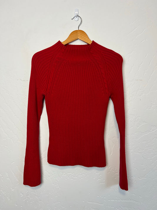 Tommy Hilfiger Red Ribbed Mock Neck Sweater - Size M