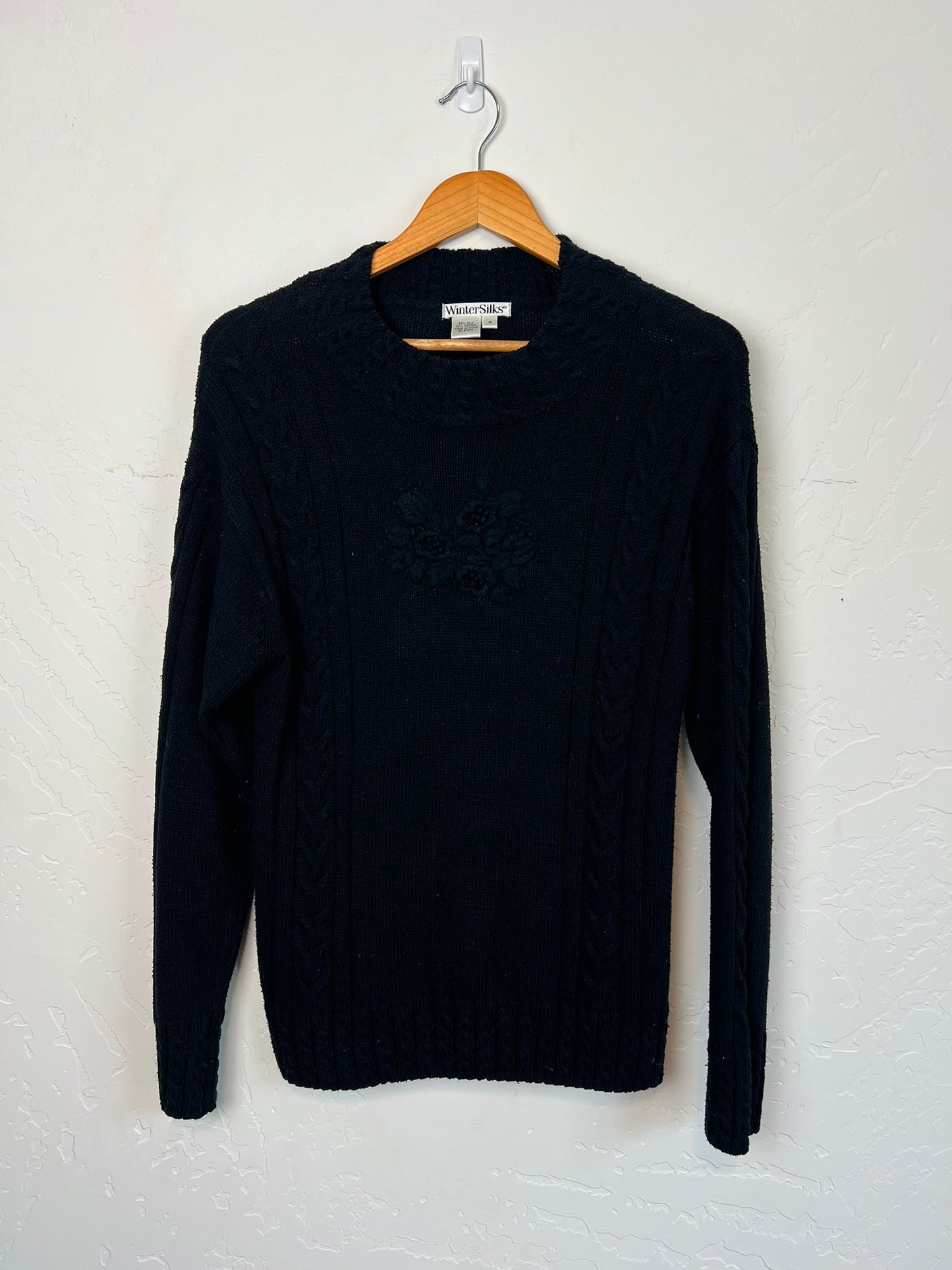 WinterSilks Silk-Cotton Cable Knit Sweater - M
