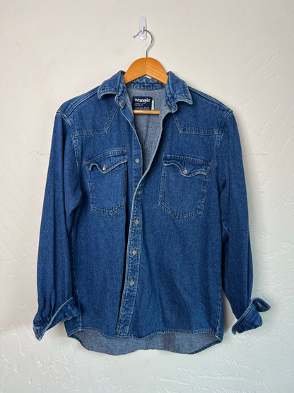 Wrangler Blue Denim Western Shirt - Size 15.5-34 X-Long Tails
