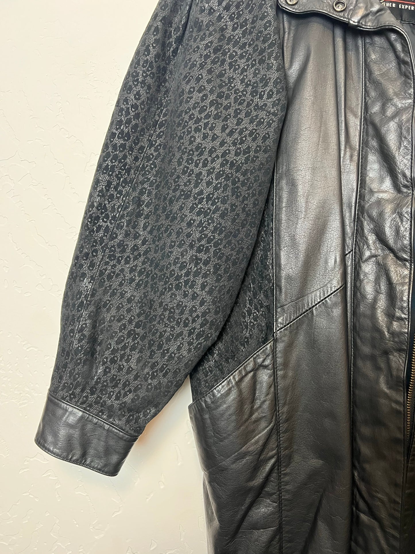 Wilsons Black Leather Jacket with Textured Panels - Size S