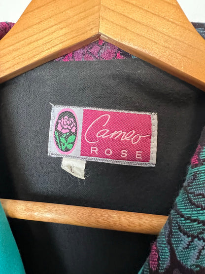 Cameo Rose Teal Bomber Jacket with Floral Lining - Size L