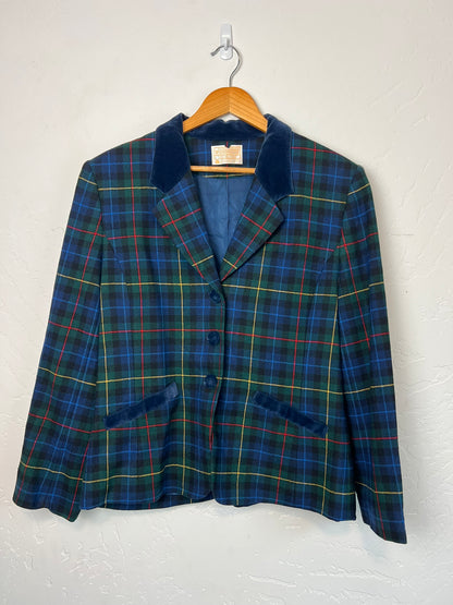 Pendleton Tartan Blazer Velvet Collar Wool - Women's 14
