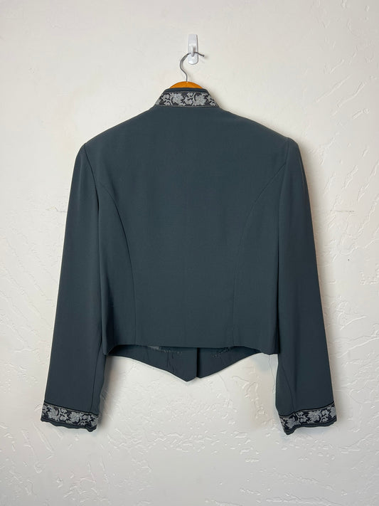 Jessica Howard Brocade-Trim Cropped Blazer Charcoal - S