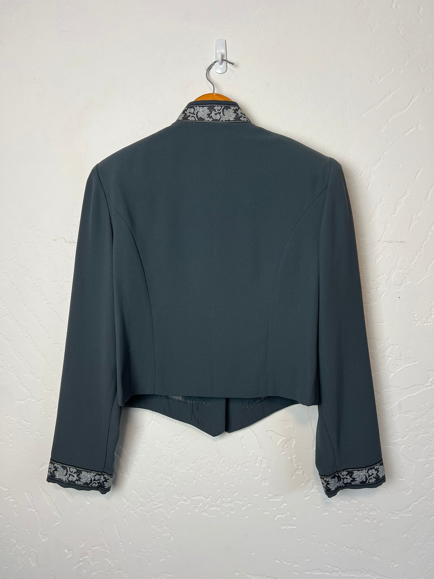 Jessica Howard Brocade-Trim Cropped Blazer Charcoal - S