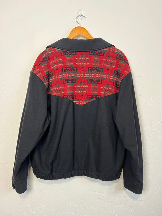 Pendleton Black & Red Southwest Wool Bomber Jacket - Size L