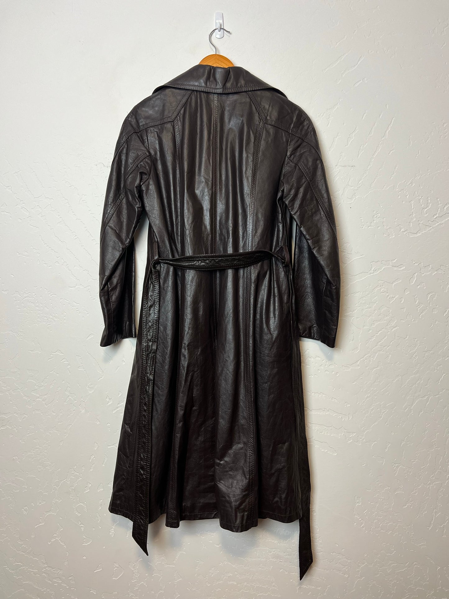 1970s Leather Trench Coat with Faux Fur Lining - M