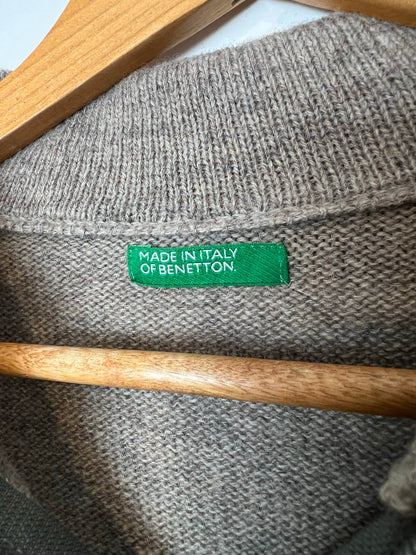 United Colors of Benetton Taupe Wool Zip Cardigan - Size M