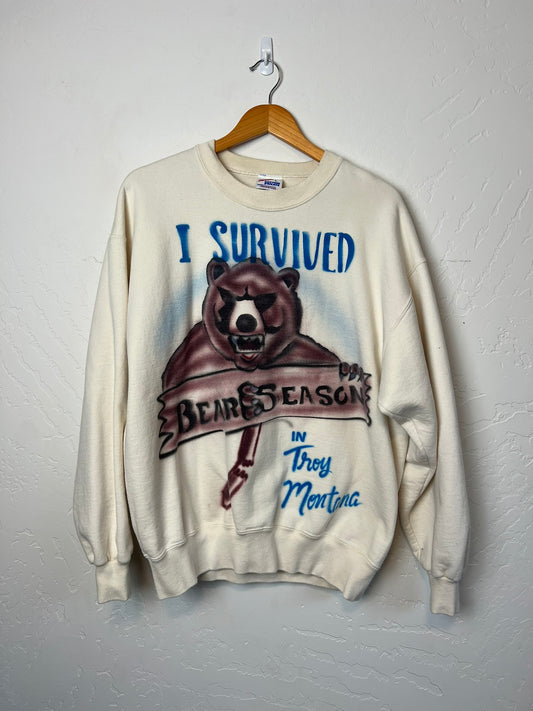 Jerzees Airbrush Bear Season Sweatshirt Troy Montana - L
