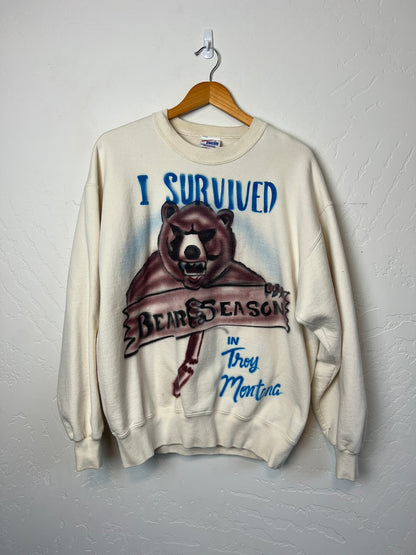 Jerzees Airbrush Bear Season Sweatshirt Troy Montana - L