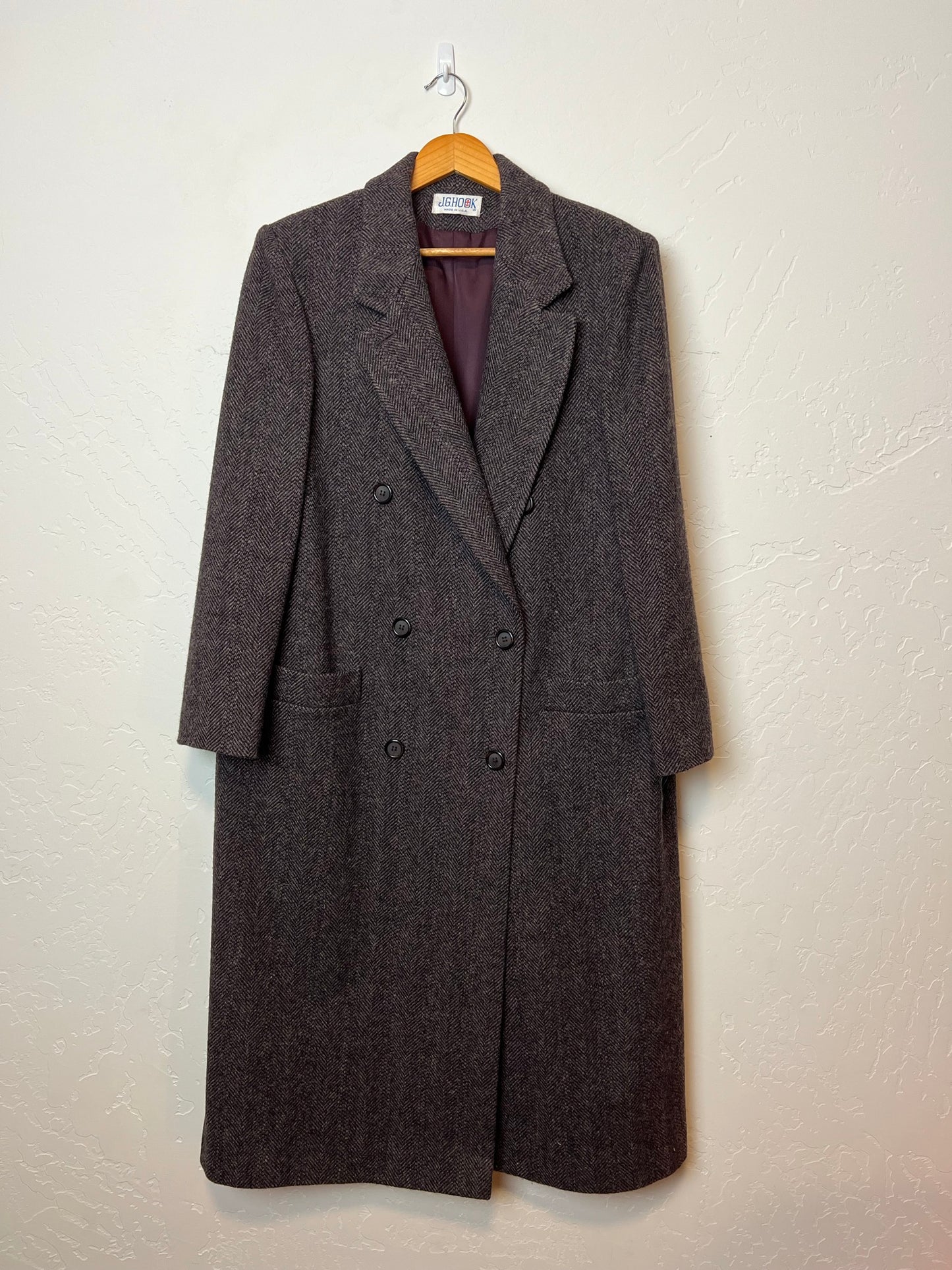 J.G. Hook Herringbone Wool Overcoat - M