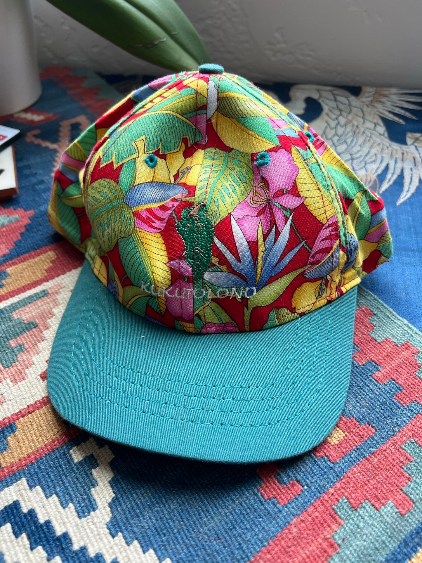 Imperial Tropical Floral Snapback Hat - Teal & Pink Hawaiian Print