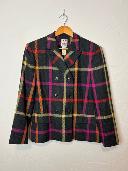 Mondi Multicolor Plaid Wool Double-Breasted Jacket - Size 40