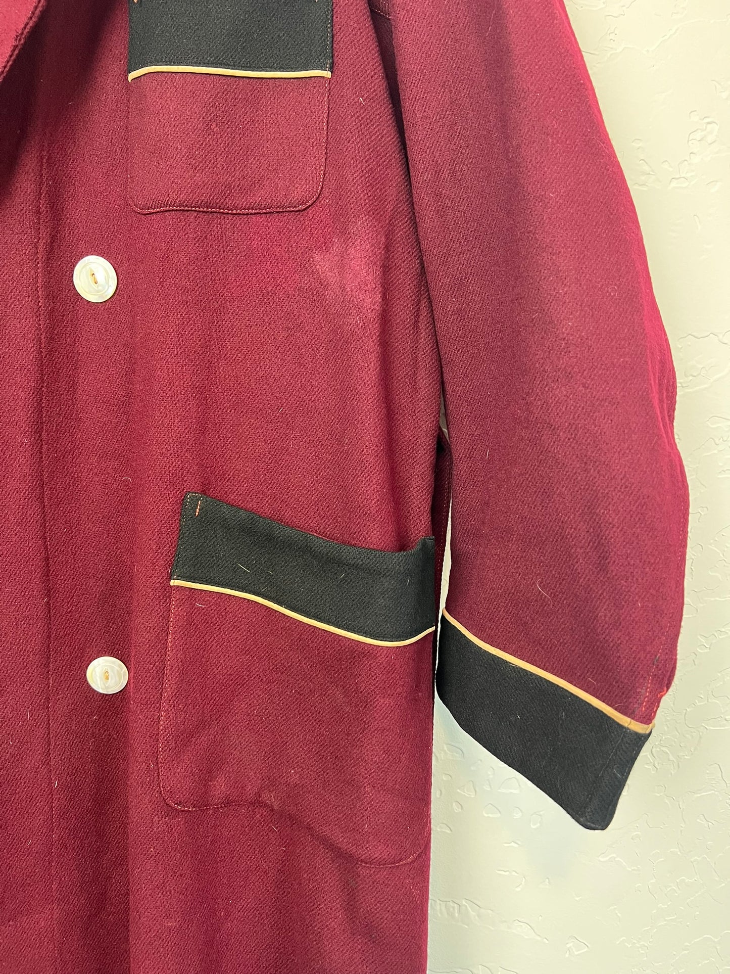 Glover All-Wool Dressing Coat — Burgundy with Black Velvet — L/XL