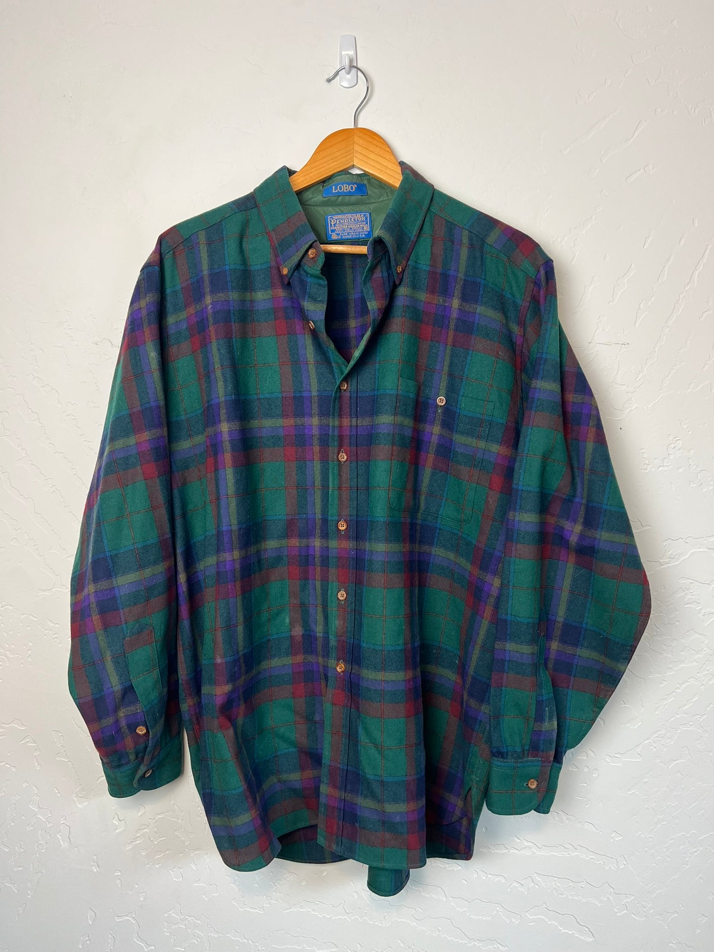 Pendleton Lobo Virgin Wool Plaid in Forest Green and Burgundy - XL