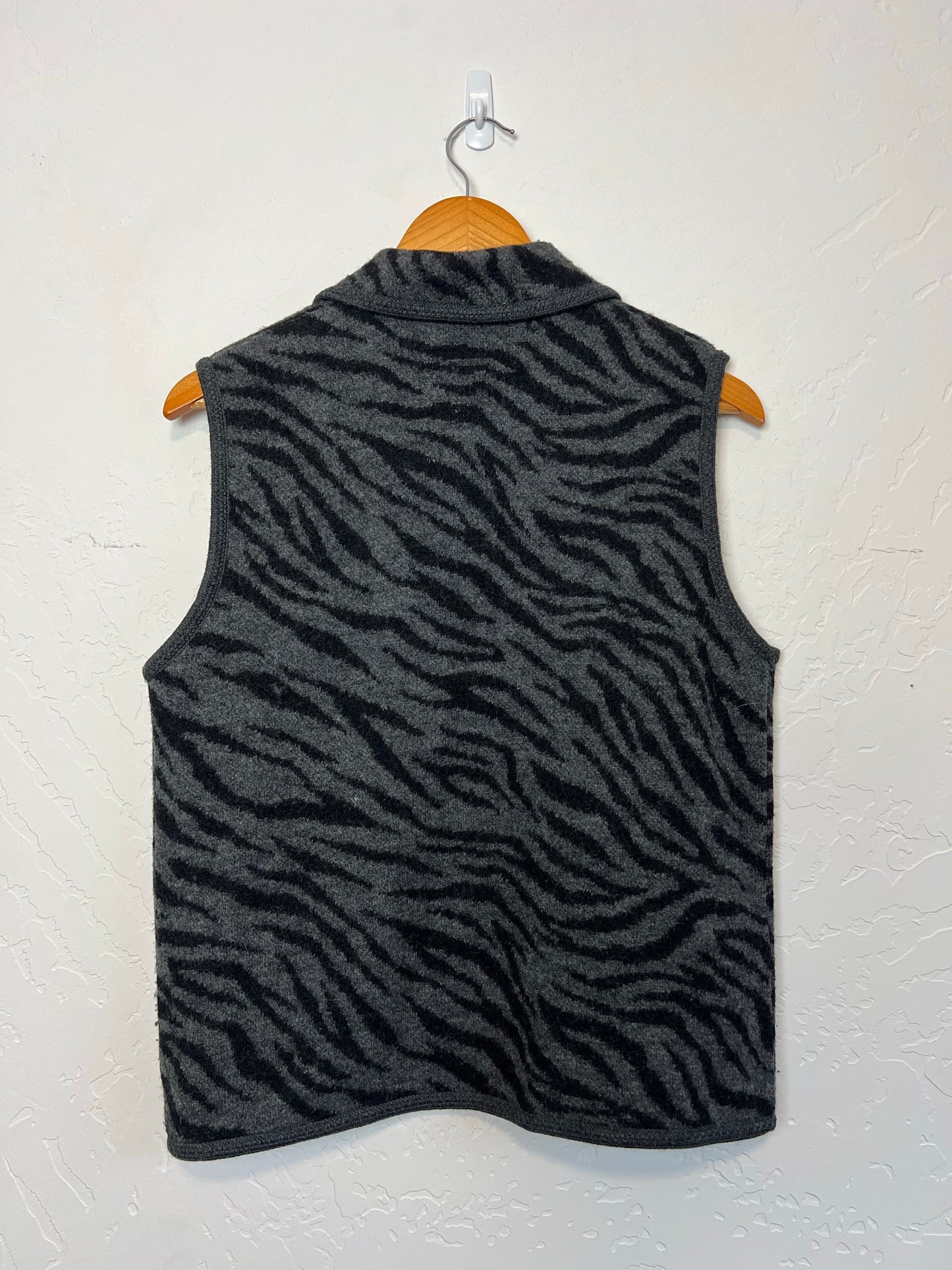 Lisa International Grey Zebra Print Wool Vest - Size M