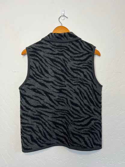 Lisa International Grey Zebra Print Wool Vest - Size M