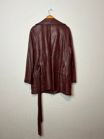 Altman of Dallas Oxblood Leather Belted Jacket - M